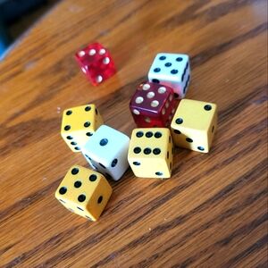 Vintage Bakelite Dice - Set Of 8 Red White and Cream Color
